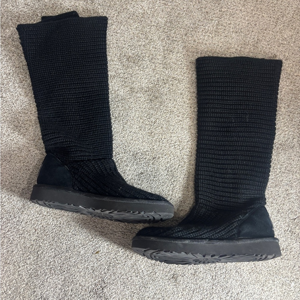 Women's UGG Australia Classic Cardy Tall Black Knee High Knit Boot Sz 7 - Picture 8 of 10